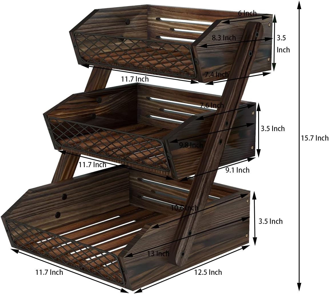 Dorhors Fruit Basket for Kitchen,Fruit Bowl,Kitchen Counter Organizer,Wooden Vegetable Holder for Countertop,Bread Storage Basket Stand(2 Tier)