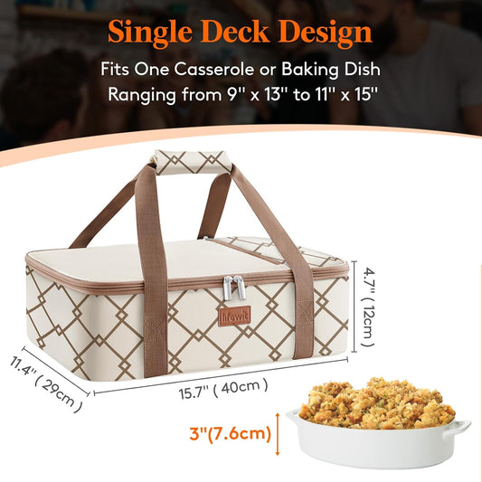 Lifewit Insulated Single Decker Casserole Carrier, Lasagna Lugger Holder for Hot or Cold Food, Fits 9" x 13" Baking Dish, Thermal Lunch Tote Bag for Potluck Parties, Picnic and Cookouts, Grey