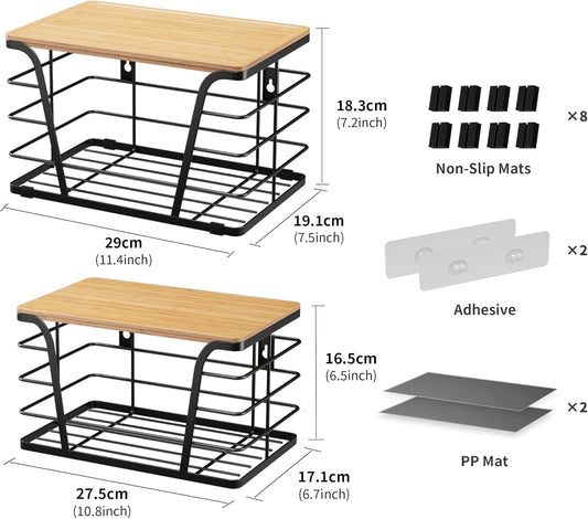 2 Pack Potato and Onion Storage Bins, Stackable Kitchen and Pantry Organizer with Bamboo Top & Lightweight PP Mat, for Vegetables, Fruit, Onion, Potato, Garlic - Pantry, Kitchen Storage Bins (Black)