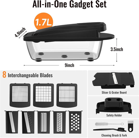 8-Blade Cook Tool & Gadget Sets, Egg Slicer Chopper Grater Set, Black
