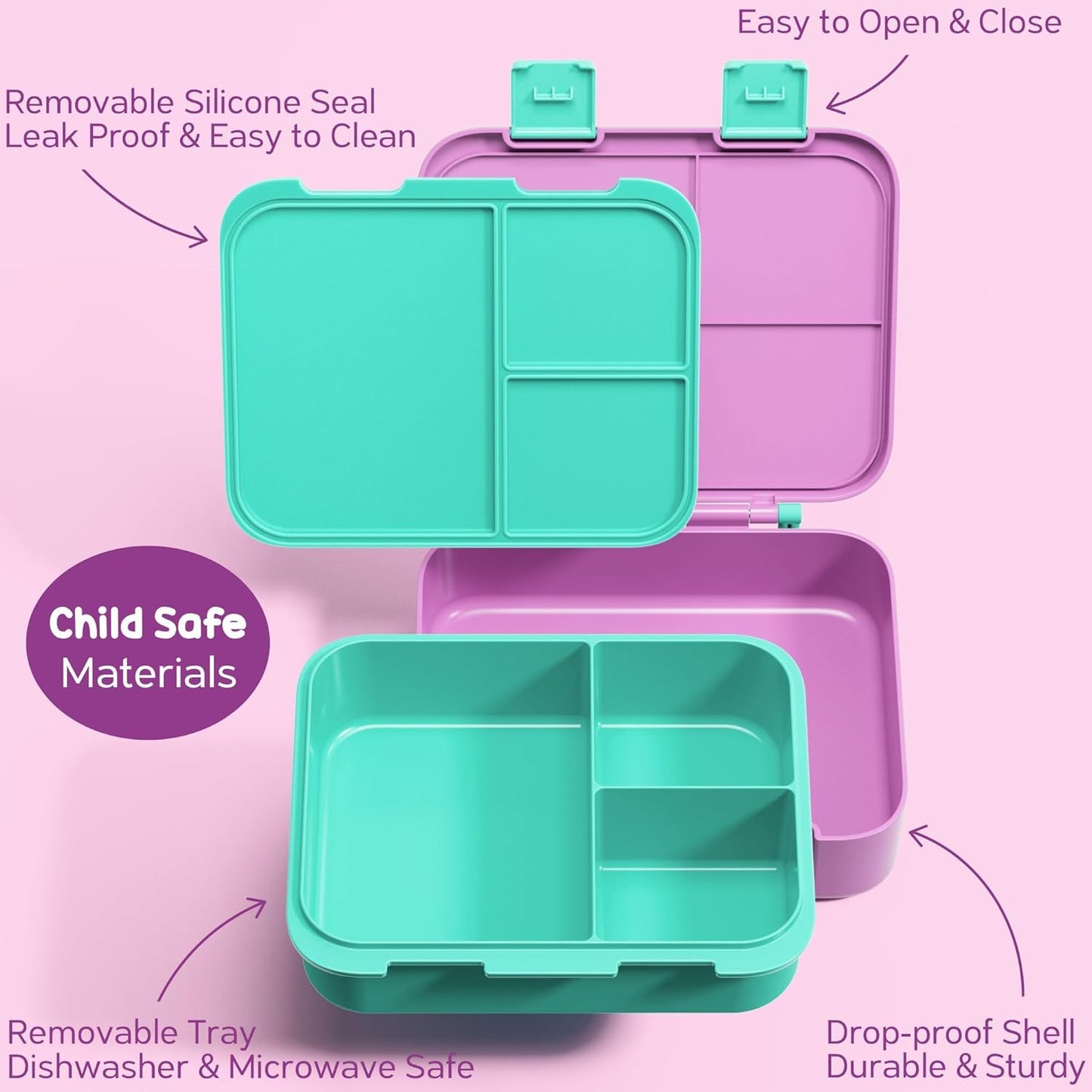 Fimibuke Bento Lunch Box for Kids - Toddler Snack Bento Box Container with 3 Compartments, Stainless Steel Water Bottle, Insulated Lunch Bag, Ice Pack Set for Ages 3-12 Girl Boy Daycare Back to School