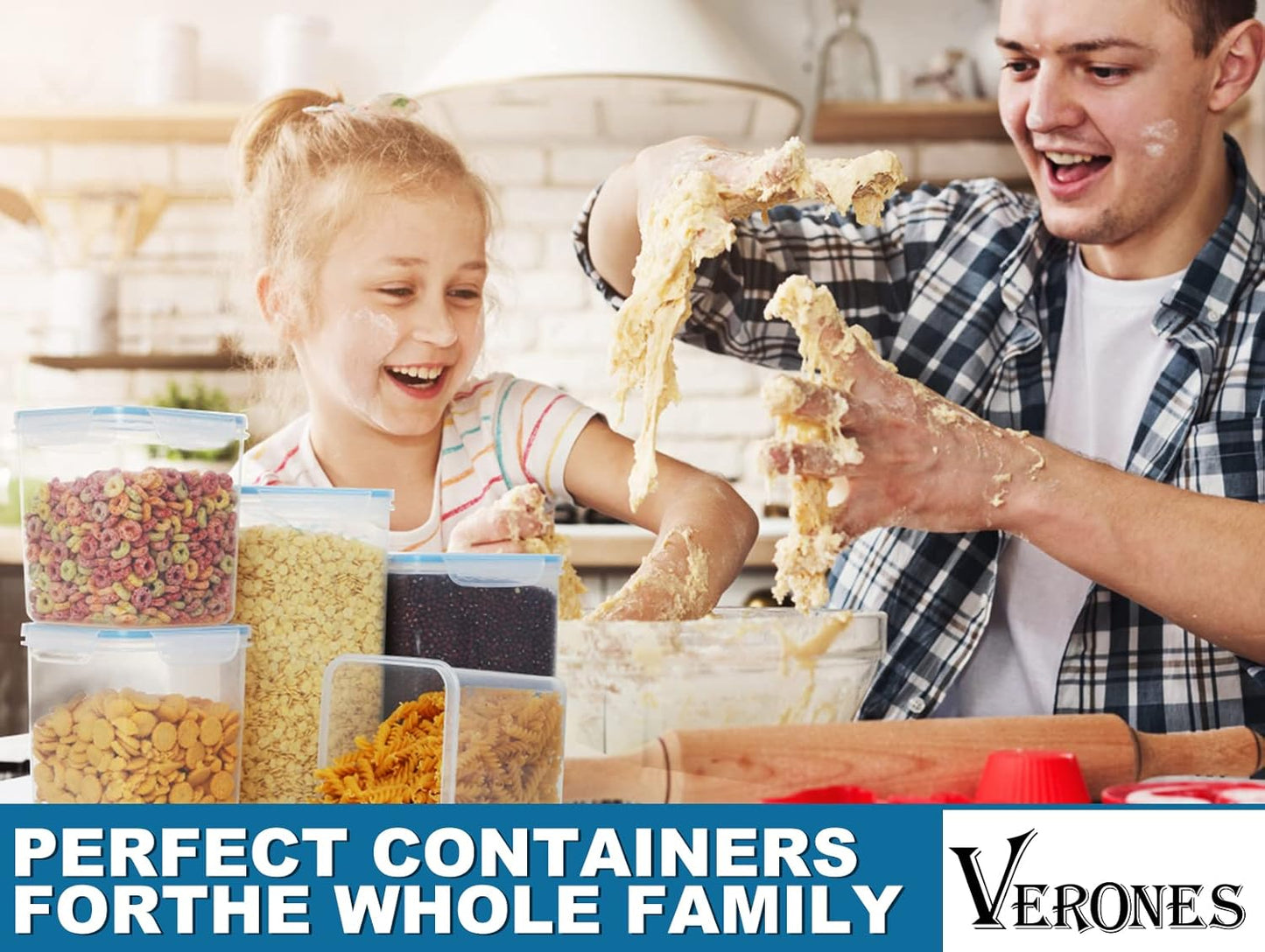 VERONES Large Tall Airtight Food Storage Containers, 10 PACK Plastic Airtight Kitchen & Pantry Organization, Ideal for Flour & Sugar Plastic Canisters with Labels