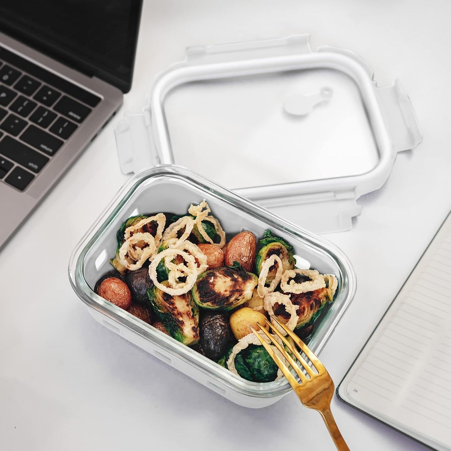 GENICOOK Glass Food Storage Containers With Glass Lids Bento Box Set Lunch Box Eco Friendly Meal Prep Containers Airtight – Plastic Free, Silicon Sleeve Bpa Free 4.4cup/ 5 * 1050ml