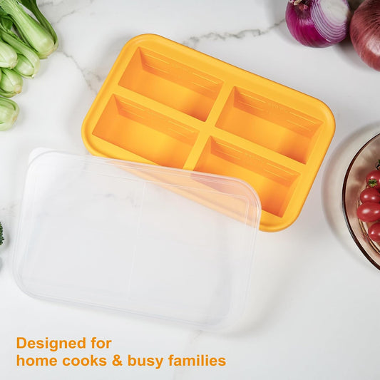 Bangp 1-Cup Silicone Freezing Trays with Lid,2 Pack,Easy-Release Silicone Freezer Molds for Soup Ice Cubes,Soup Freezer Molds,Freeze & Store Broth,Sauce,Leftovers - Makes 8 Perfect 1 Cup Portions