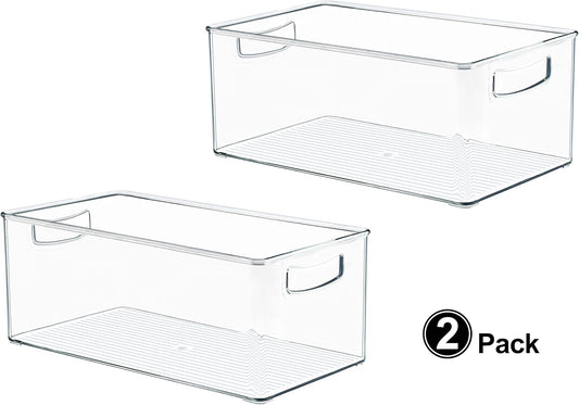 Hudgan 8 PACK Stackable Pantry Organizer Bins (3 Size) - Clear Fridge Organizer for Kitchen, Freezer, Refrigerator, Cabinet - Plastic Storage Container with Handle for Home