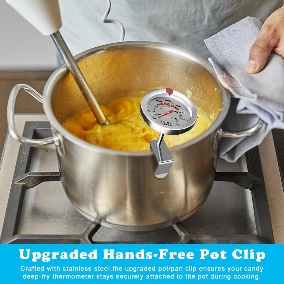 Stainless Steel Candy Thermometer with Pot Clip Deep Fry Oil Thermometer with 9" Long Probe & 2" Dial Accurate Temperature Reading for Cooking Candy Sugar Jelly Syrup Deep Frying Thermometer