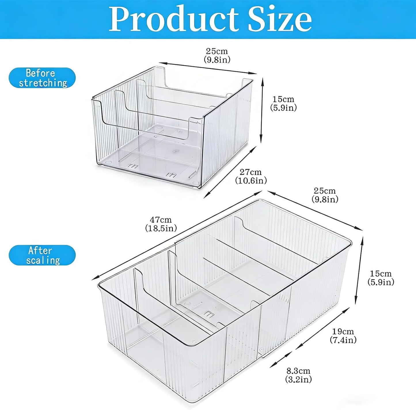 Expandable Dish and Flatware Organizer for Kitchen Countertop, Clear Plate Holder with Removable Divider, Plastic Cutlery Storage Bin for Cabinet Pantry Shelf, Adjustable Dinnerware Caddy