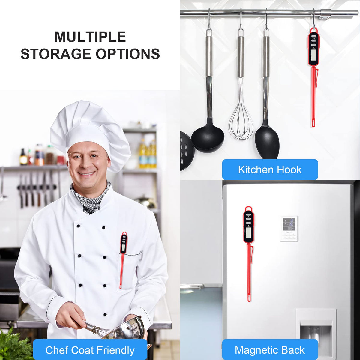 LONICERA Digital Candy Thermometer with Pot Clip, 11-Inch Probe, Red