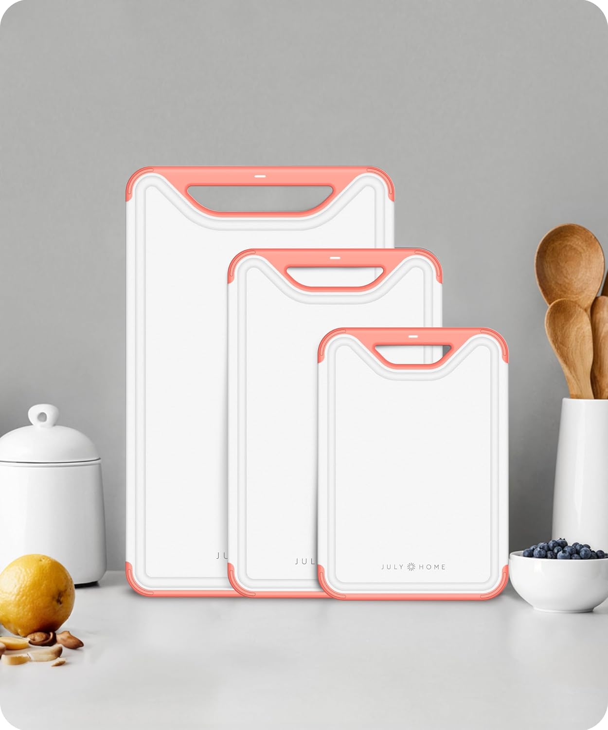 Cutting Boards for Kitchen, Plastic Cutting Board Set of 3, Dishwasher Safe Cutting Boards with Juice Grooves for Meat, Veggies, Fruits, Easy Grip Handle, Non-Slip (Black/Gray)