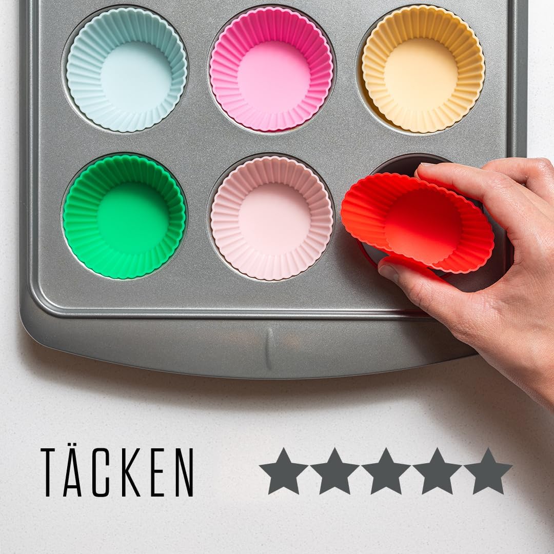24 Pack Silicone Cupcake Baking Cups - Heavy Duty Cupcake Liners, Non-stick and Dishwasher Safe Silicone Baking Liners, Non-toxic Muffin Liners by Tacken