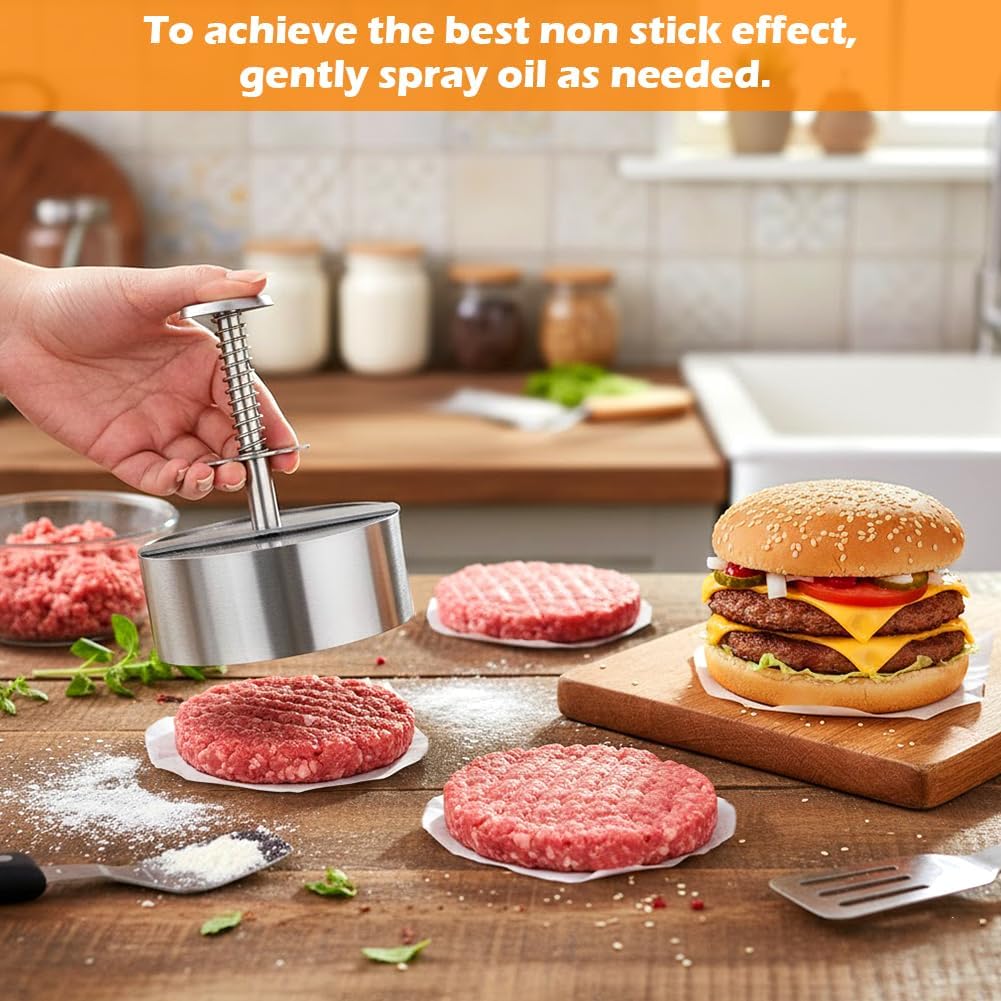 304 Stainless Steel Burger Press 4.5inch Adjustable Hamburger Patty Maker