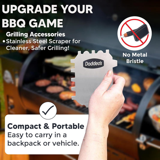 Daddeo's Stainless Steel Barbecue Grill Scraper | Bristle Free | Safe for Gas, Charcoal, Pellet, Wood Burning Grills and Smoker | Gadgets for Men