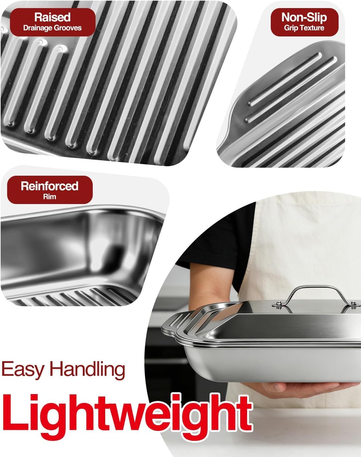 Grilling Prep and Serve Trays with Upgraded Lid, Stainless Steel Extra Large Grill Carry System, Deep Marinating Container with Cutting Board for BBQ Outdoor Grilling