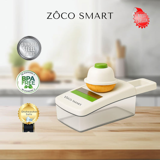 Vegetable Chopper & Mandoline Slicer – 14-in-1 Food Chopper, Vegetable Cutter, Dicer & Kitchen Slicer with 8 Stainless Steel Blades, Onion Chopper, Non-Slip Base & Safety Hand Guard by Zôco Smart