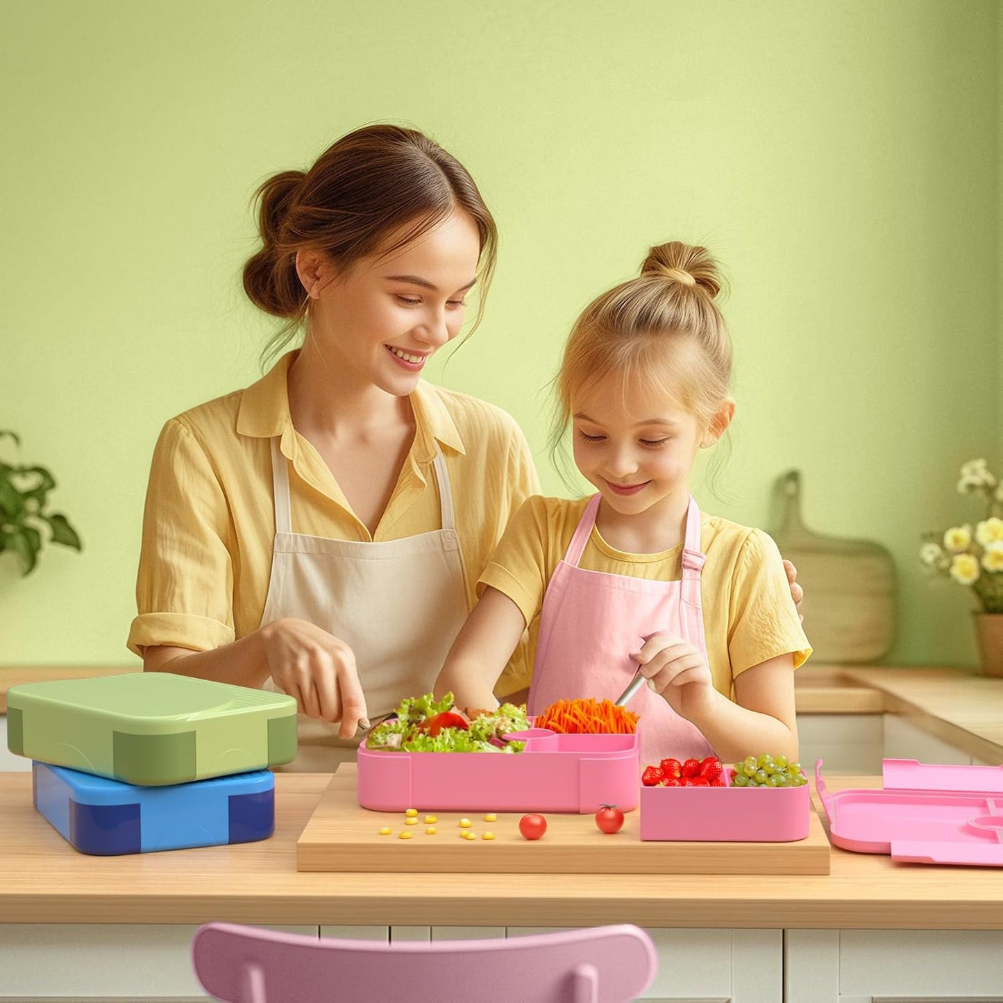 HOMETALL Bento Lunch Box for Kids - Leakproof Bento Box with 6 Compartments Portions Lunchbox for Kids Ages 3 to 7 Back to School, BPA-Free Snack Packing Containers Reusable On-the-Go Meal Prep, Pink