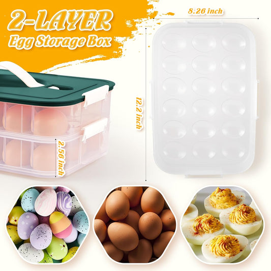 2-Layer Deviled Egg Containers with Lid, 36 Slots Deviled Egg Tray Carrier with Handle and Deviled Egg Injector Piping Tool, Portable Egg Storage Carrier Tray Platter for Party Picnic Travel (white)