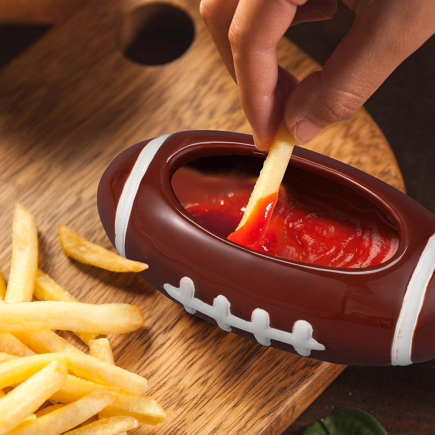Layhit 4 Pcs Football chip Bowl Football Party Ceramic Condiment Server Chip and Dip Bowls Serving Dishes for Birthday, Tailgate Party Decorations
