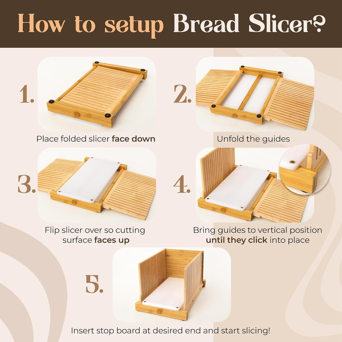ABIOTO Serrated Bread Knife and Foldable Bread Slicer for Homemade Bread - An Ultimate Bread Slicing Set - No Splinters with HDPE Base and Maple Fingers