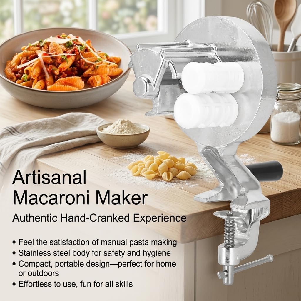 Manual Macaroni Maker, Pasta Maker Machine Pasta Maker Stainless Steel Hand Cranking Noodles Pressing Machine Kitchen Supply