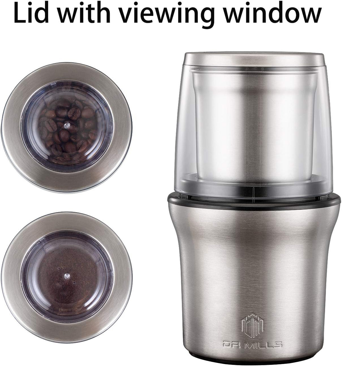 DR MILLS DM-7412M Stainless Steel Electric Dried Spice and Coffee Grinder,2 in 1 Wet and Dry, Detachable Cups, Dishwasher Safe