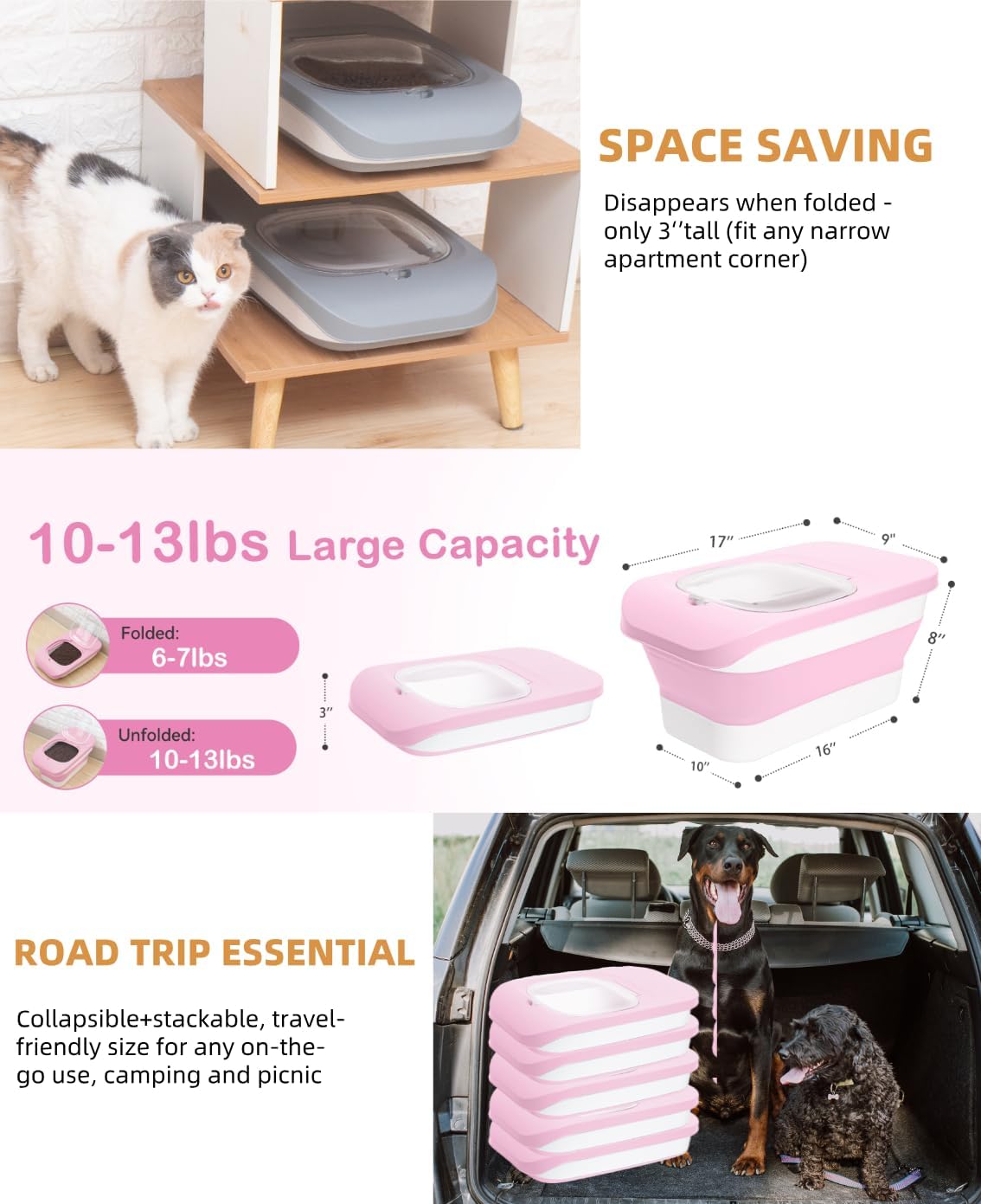 25-28Lbs Dog Food Storage Container Airtight,Collapsible Pet Food Storage | Dog Food Container with Handle,Wheels,Double Airtight Seal Fresh,Save Space,Pest/Mouse-proof,Small Cat Food Container,Scoop