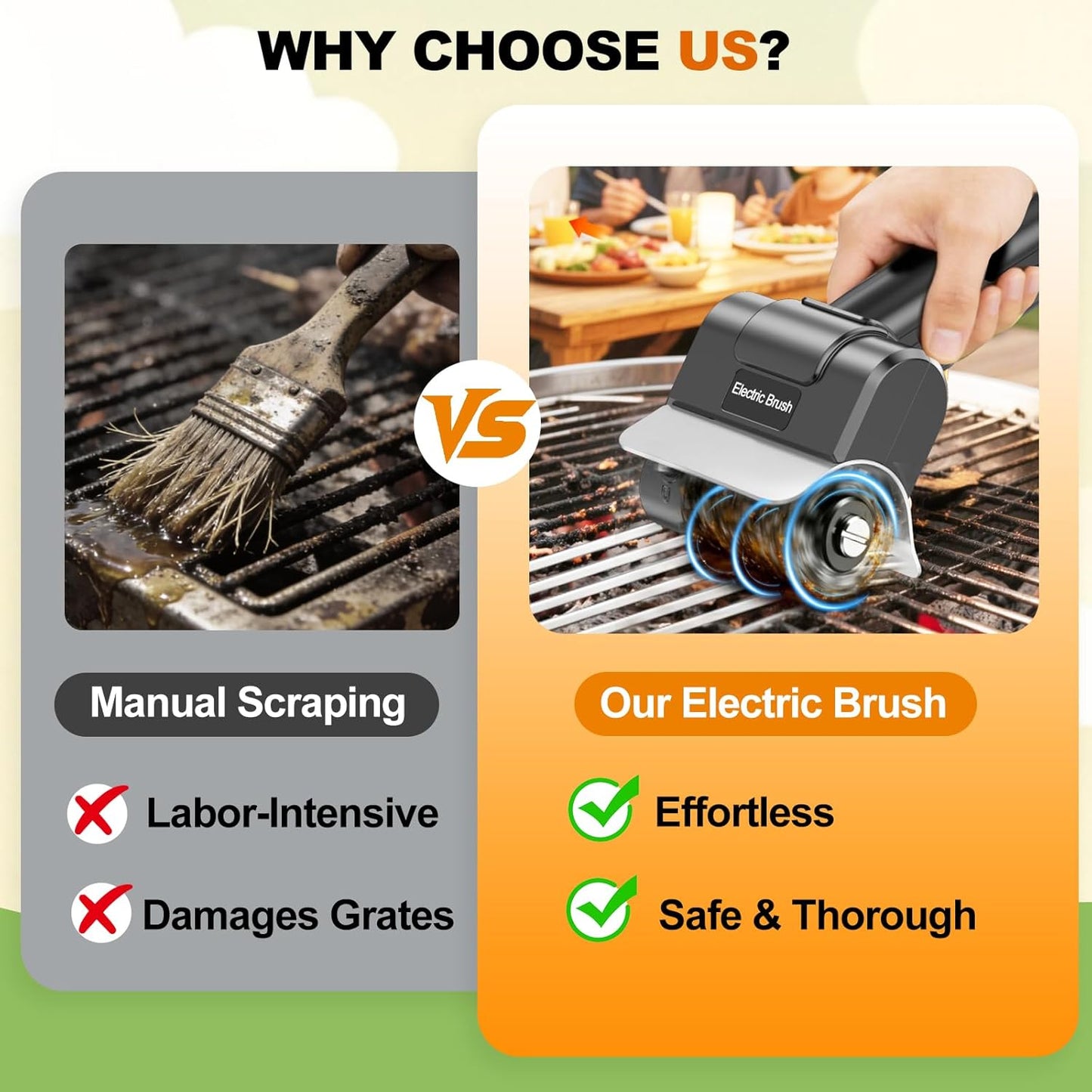 Electric Grill Brush with Dual Safety Lock - Ideal Gift for Men Dad Husband, Professional BBQ Cleaner with Submersible 304 SS Head, Splash-Proof Scrubber for Outdoor Grill (Blue Button)