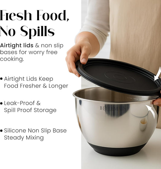 Bellemain Stainless Steel Non-Slip Mixing Bowls with Lids (4-Piece Set)