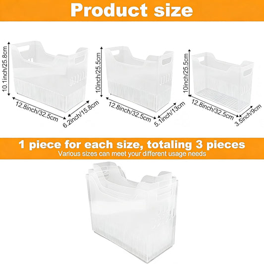 YEXEXINM 3 Pcs Freezer Organizer Bins with Wheel Clear Plastic Pantry Organizer and Storage 3 Size Tall Narrow Kitchen Organization Pantry Organizer Snack Storage Containers for Office Refrigerator