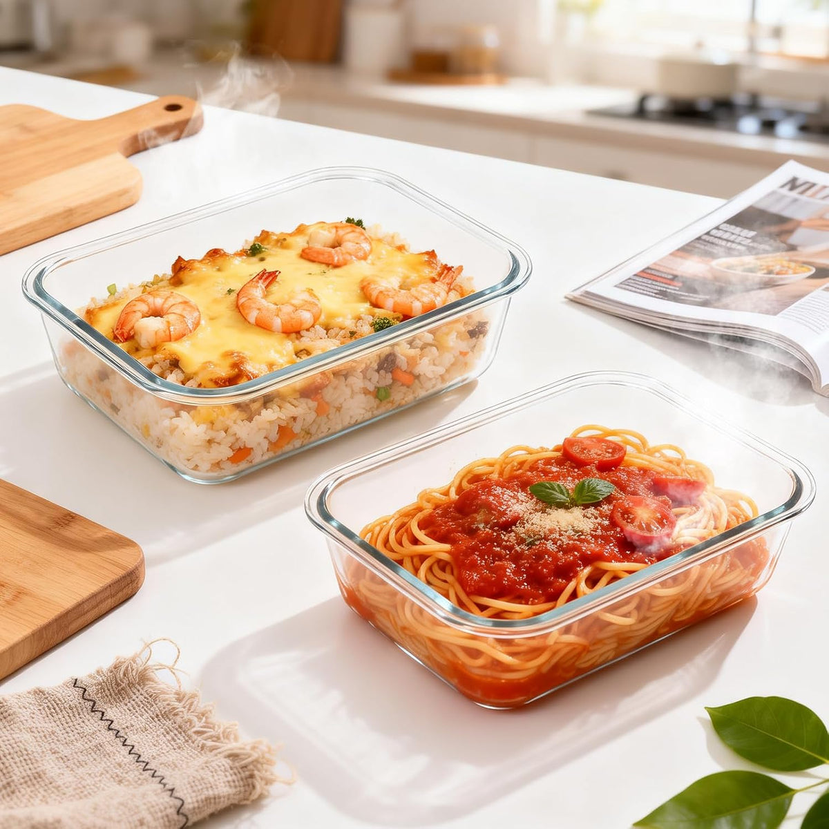 2 Pack 78oz/2300ml Large Glass Storage Containers with Lids, Meal Prep Food Container Set, Airtight Leakproof Snap Lids, BPA Free Borosilicate Glass, Microwave Oven Freezer Dishwasher Safe