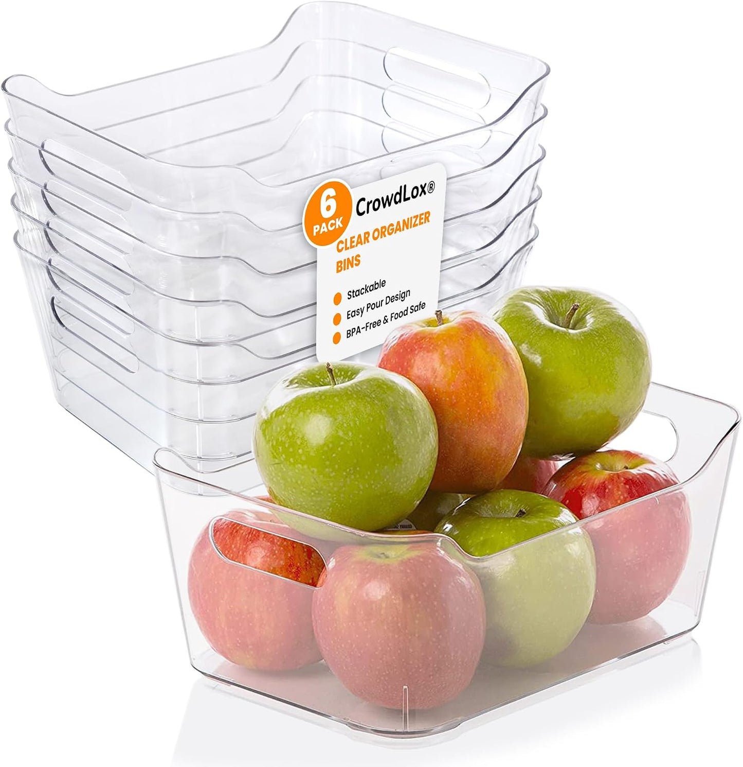 6 Pack Clear Plastic Storage Bins with Lids & Labels, Stackable Organizer Containers with Built-In Handles, BPA-Free Pantry Organization Bins for Kitchen