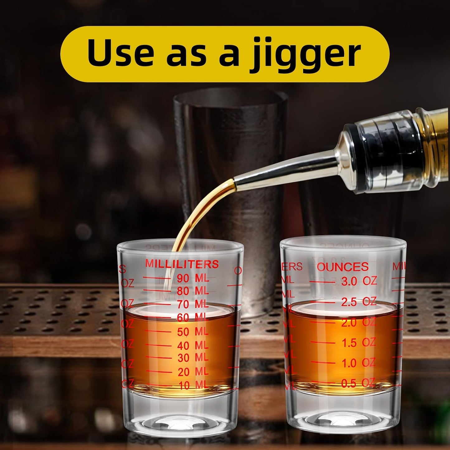 3Pcs Shot Glass Measuring Cup 3 Ounce/90ML Liquid Heavy High Espresso Glass Cup Black Line Espresso Shot Glasses with Measurement (3, Red scale)