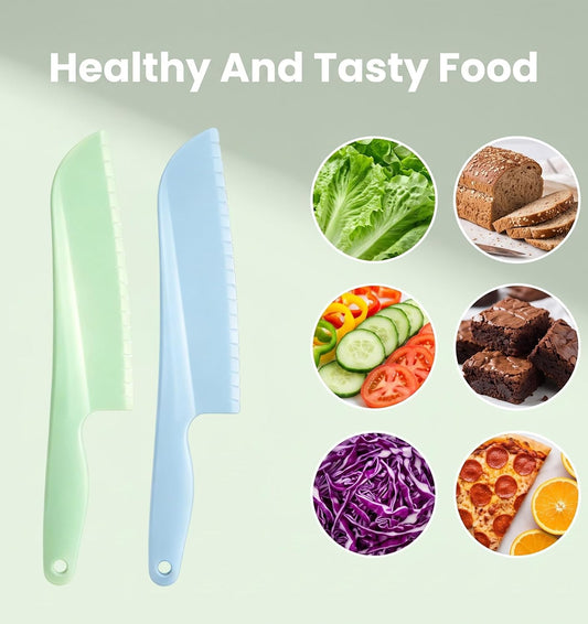 2Pcs Plastic Lettuce Knife Set, Kid Friendly Knives for Cutting Lettuce, Fruits, Vegetables, Bread in Daily Kitchen