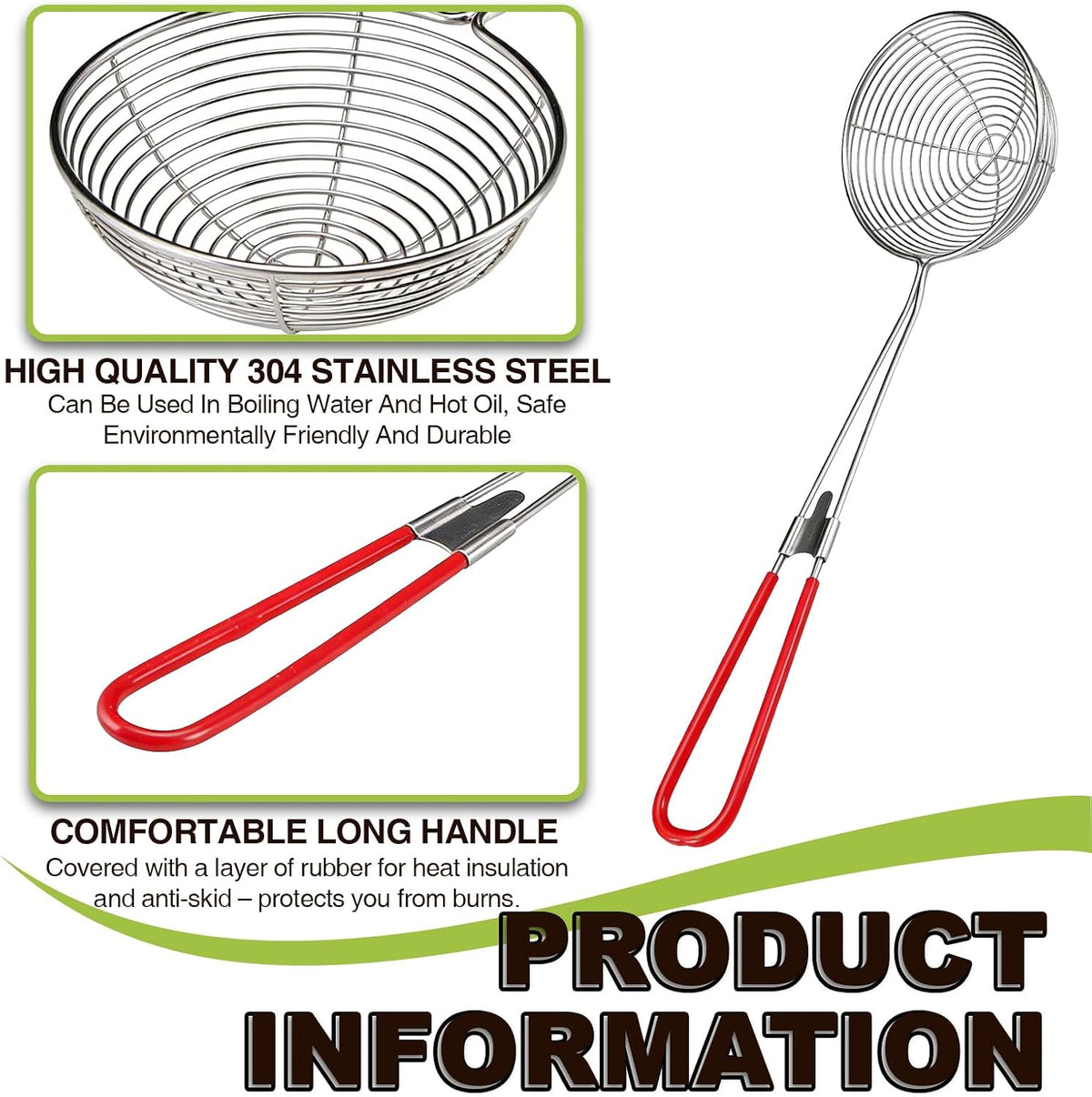 6 Pieces Stainless Steel Spider Strainer Skimmer, 4 Inch Hot Pot Kit Strainer Scoops with Long Handle, Asian Skimmer Spoon Ladle for Boba Pearls, Pasta, Meatball, Cooking & Frying Food