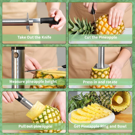 YYP Pineapple Corer and Slicer with Measurement Marks – Stainless Steel Pineapple Cutter for Perfect Pineapple Rings & Effortless Cutting (Black)