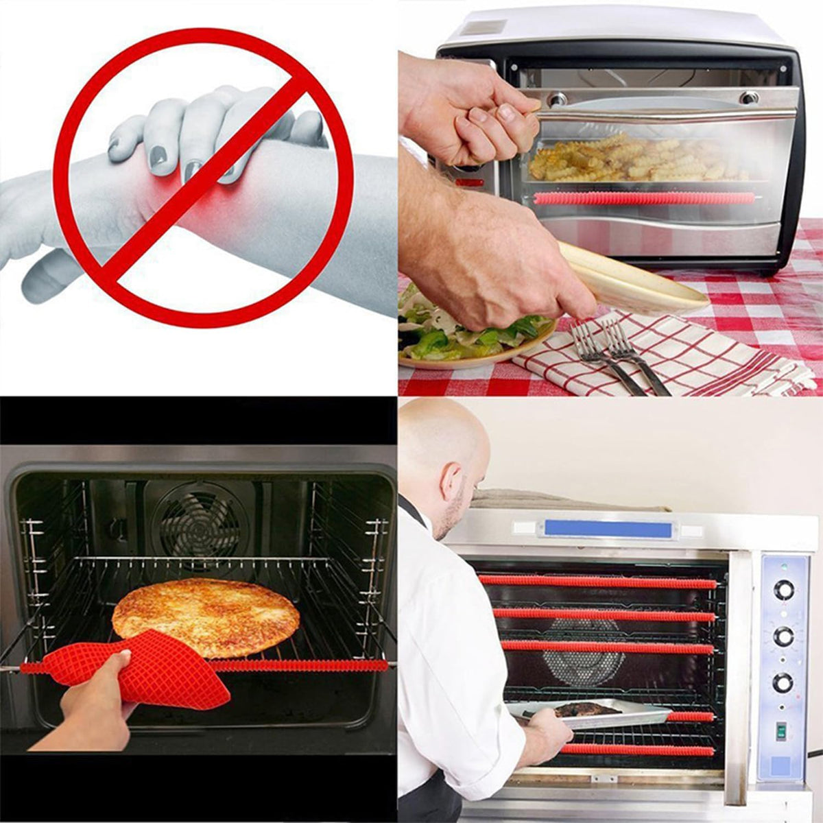 Oven Rack Shields,2 Pack Silicone Oven Rack Guards,Heat Resistant Oven Rack Shields,14 Inches Oven Rack Edge Cover Liner,Prevent Hand/Arm Against Burns(Red)
