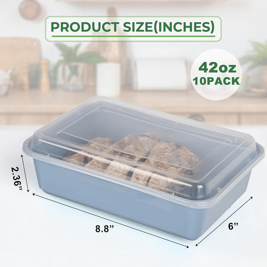 10 Pack 42 oz Meal Prep Containers, Reusable Plastic Food Prep Storage Containers with Printed Lids, Stackable, Leakproof, Microwave & Freezer & Dishwasher Safe,To Go Take Out Box