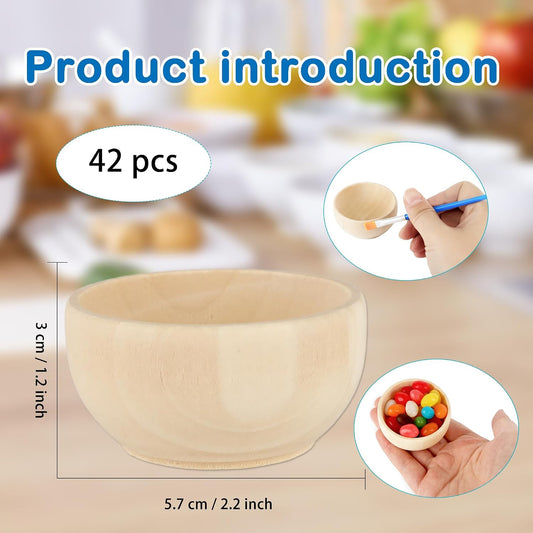 42 Pcs Wooden Pinch Bowl 1.5 oz Small Unfinished Wooden Bowl Mini Round Wood Bowls for Sorting Kitchen Rice Soup Noodle Candy Nuts Spice Party