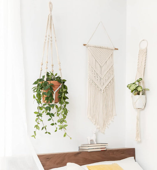 Mkono Macrame Plant Hanger Indoor 35 Inch Hanging Planter Basket Ivory