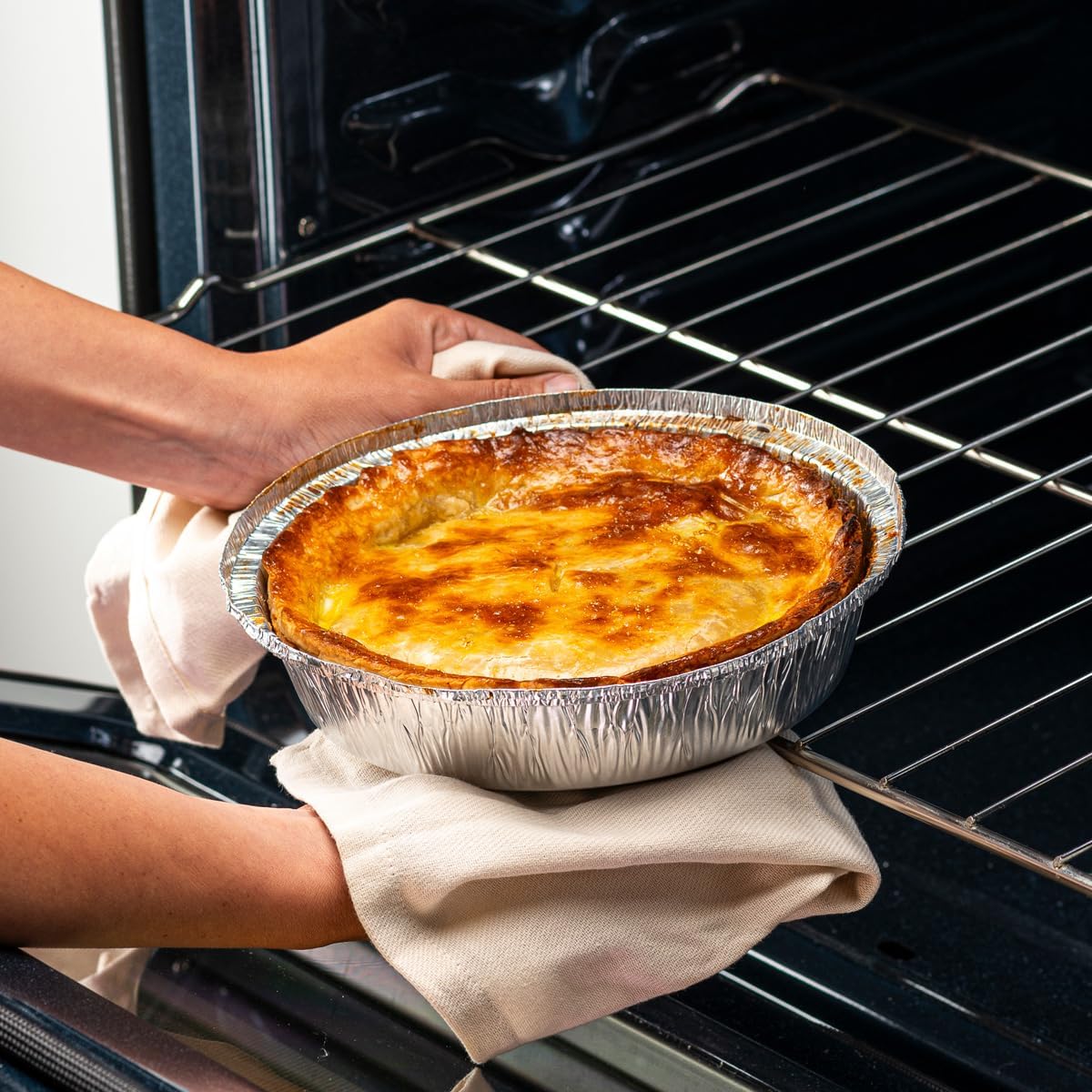 GUSTO [1 lb - 50 Count Disposable Aluminum Foil Pans with Clear Dome Lids, 5x4 Takeout Pans – Great for Baking, Cooking, Storage, and Freezing (Formerly Comfy Package)