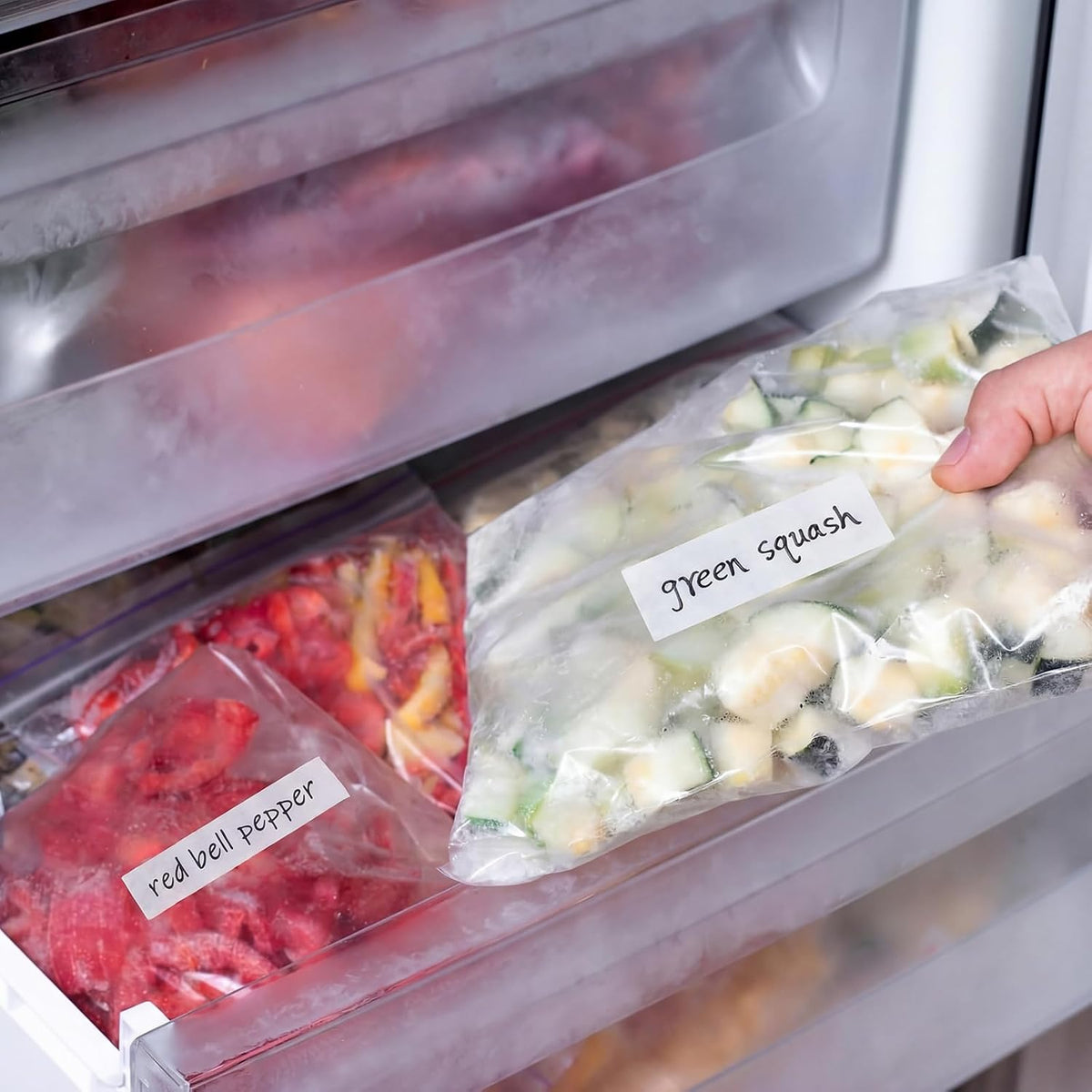 2 Kitchen Freezer Labeling Tapes with 1 Marker Pen, 0.47" x 54 yd Narrow Roll & 0.95" x 54 yd Wide Roll, Waterproof Low Temperature Freezer Marking Tape for Glass Bottle, Storage Container