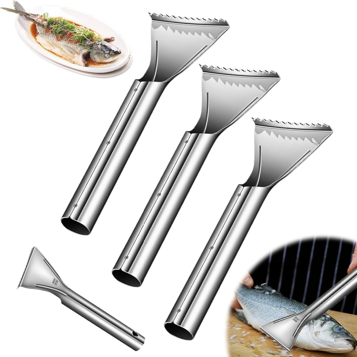 Sharp Stainless Steel Fish Scaler, 2025 NEW 304 Stainless Steel Fish Scaler Remover, Sawtooth Fish Descaler Tool for Family Kitchen, Seafood Markets