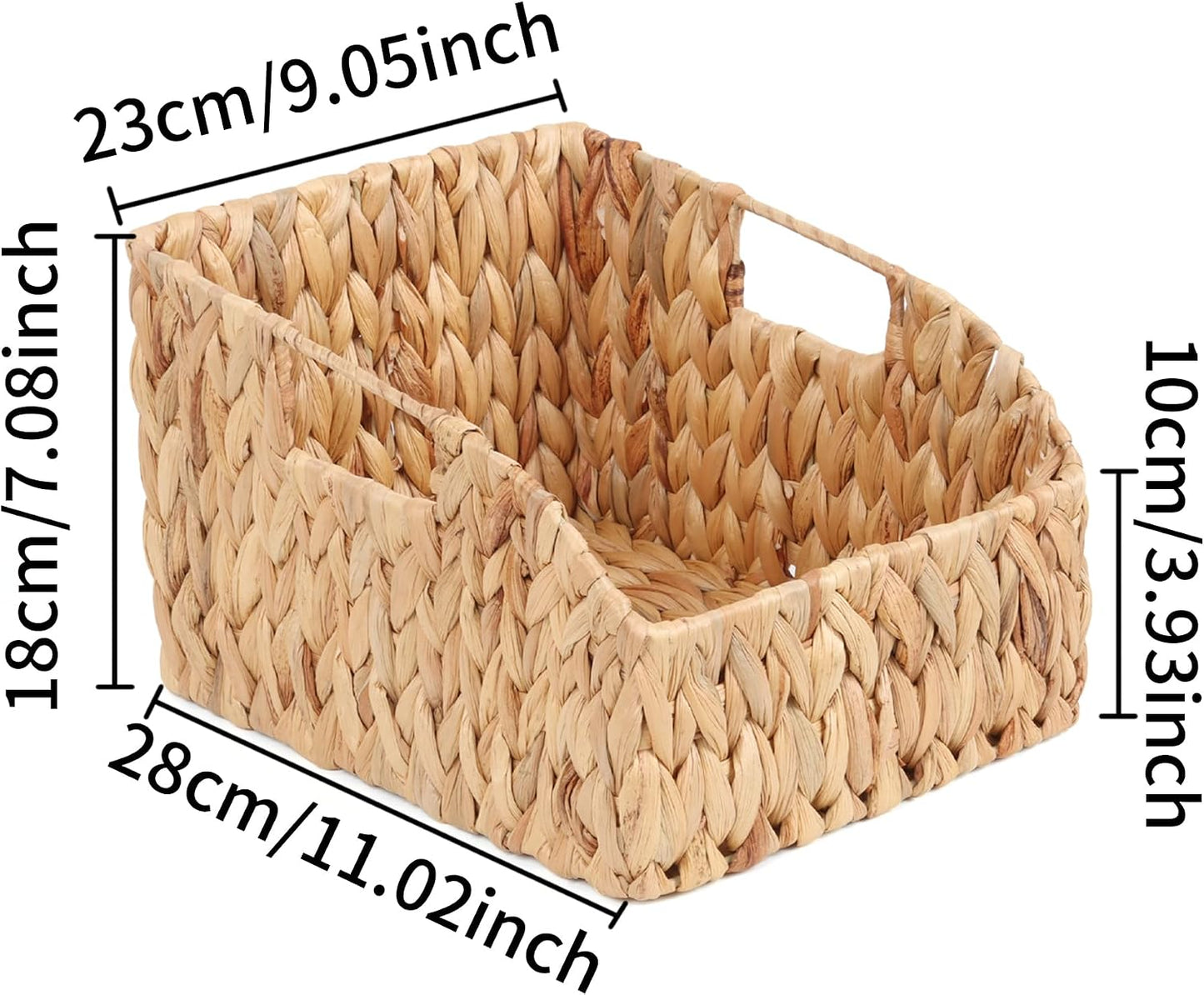 FEILANDUO Wicker Basket with Handles, Handwoven Storage Basket for Pantry, Trapezoid Decorative Baskets for Shelves Home Organizer (Natural(Water Hyacinth), 7.48"L x 9.44"W x 6.49"H)