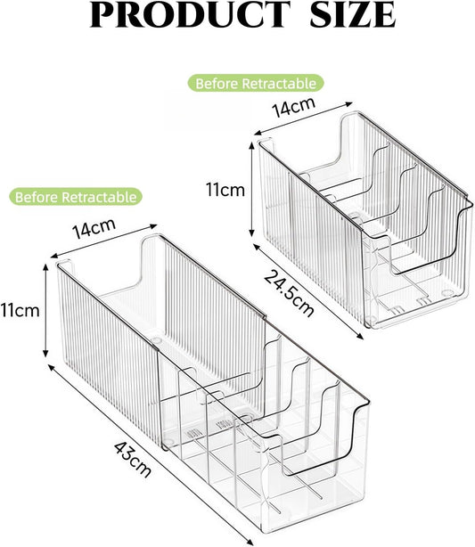 Foldable Storage Bins, Clear Expandable Boxes for Organizing, Adjustable from 9.65-16.93" Drawer Organizers Separators Dividers for Bedroom Kitchen Utensils Tools Closet