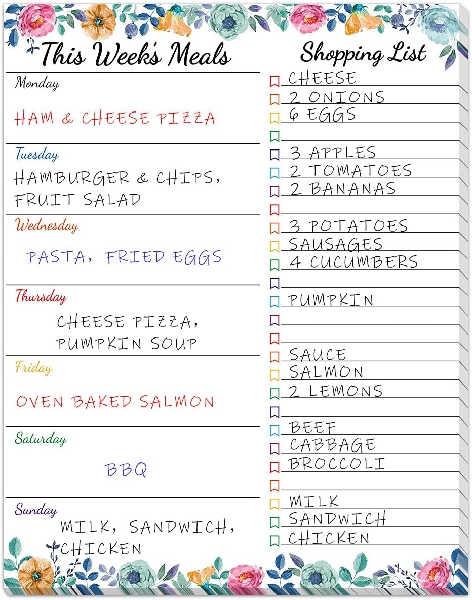 Fancy Land Weekly Meal Planner - Floral Magnetic Notepads for Refrigerator Meal Planning Pad with Tear Off Grocery List 52 weeks 7” X 9”