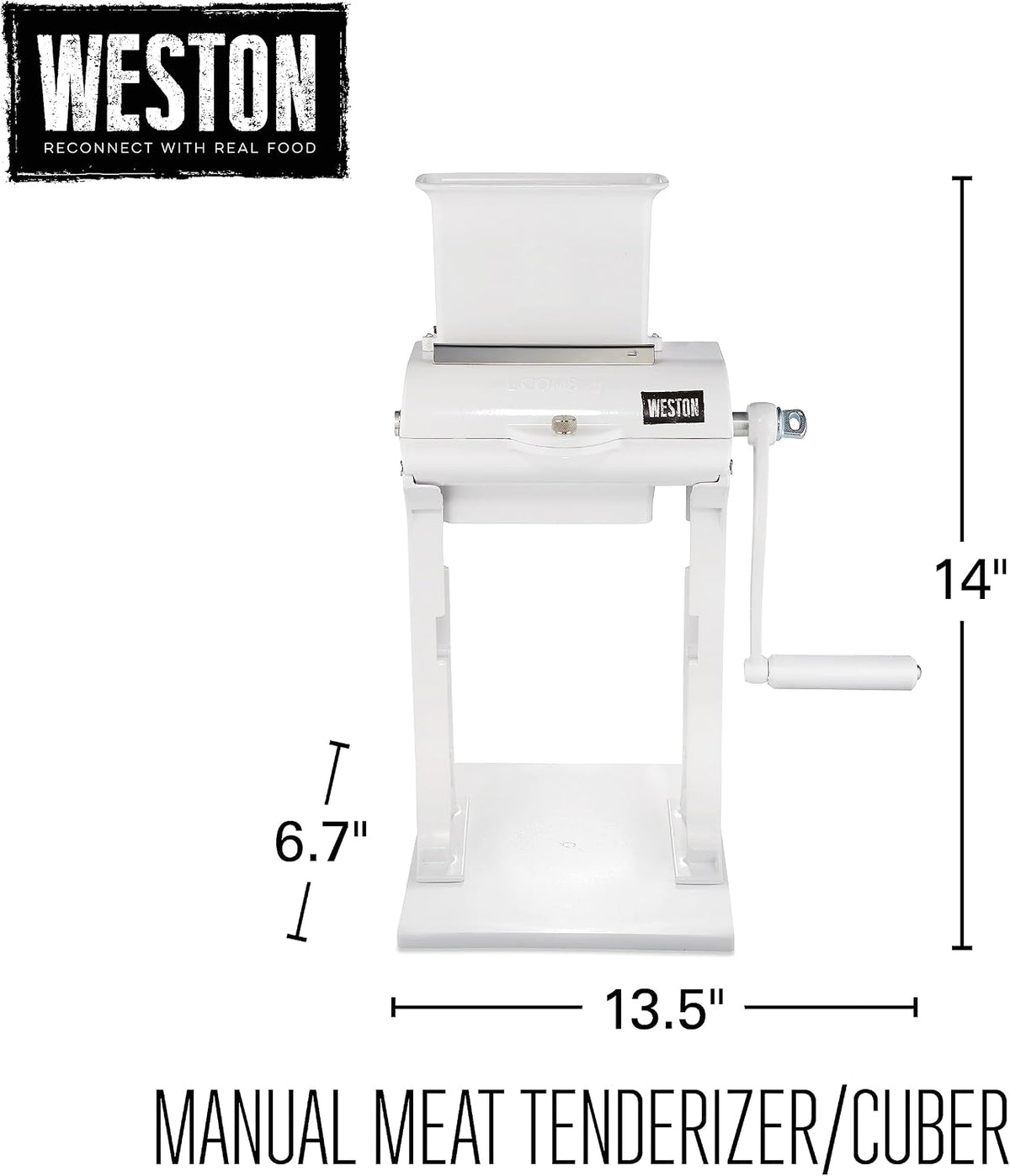 Weston Meat Tenderizer Tool & Heavy Duty Cuber, Quick and Easy Manual Operation For Cuts Up To 4.5” Wide x .75” Thick, Durable Aluminum Construction, Stainless Steel Blades, White (07-3101-W-A)