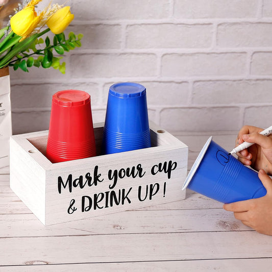 Single Cup Holder with Marker Slot Party Cup Dispenser Mark Your Cup and Drink Up Drink Dispensers for Parties Housewarming Hostess Gift Cup Holder Countertop 2 Sides Designs