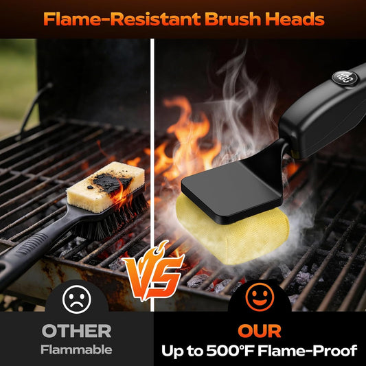 Reciprocating Electric Grill Brush, Fire-Resistant BBQ Grill Brush, Bristle-Free Grill Brush for Outdoor Grill, Grill Cleaner with 3 Heads, Cordless Grill Cleaning Brush with 3600 mAn, Silver