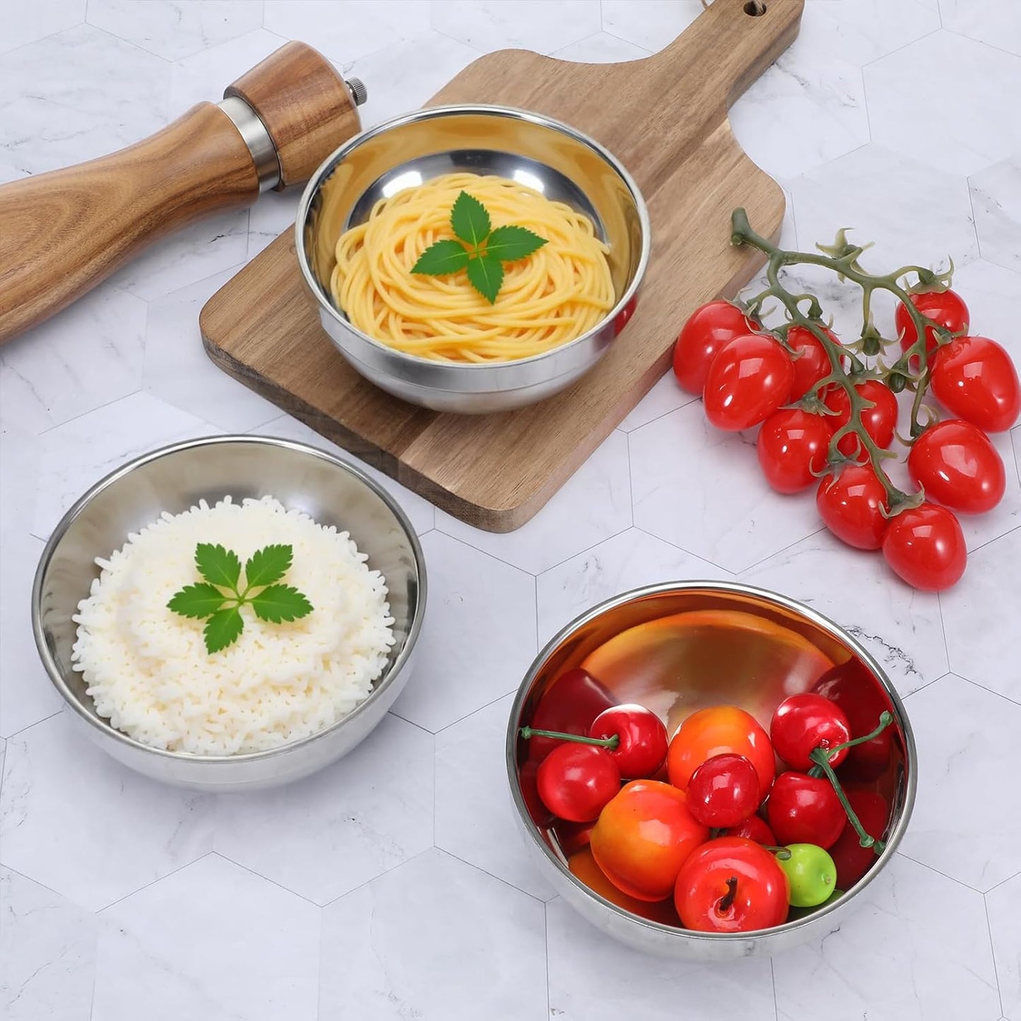 10 Pack Stainless Steel Bowls, 5 Inch Snacks Bowl 15 Oz Soup Bowl Double Walled Insulated Metal Serving Dishes for Sauces, Rice, Noodle, Ice Cream