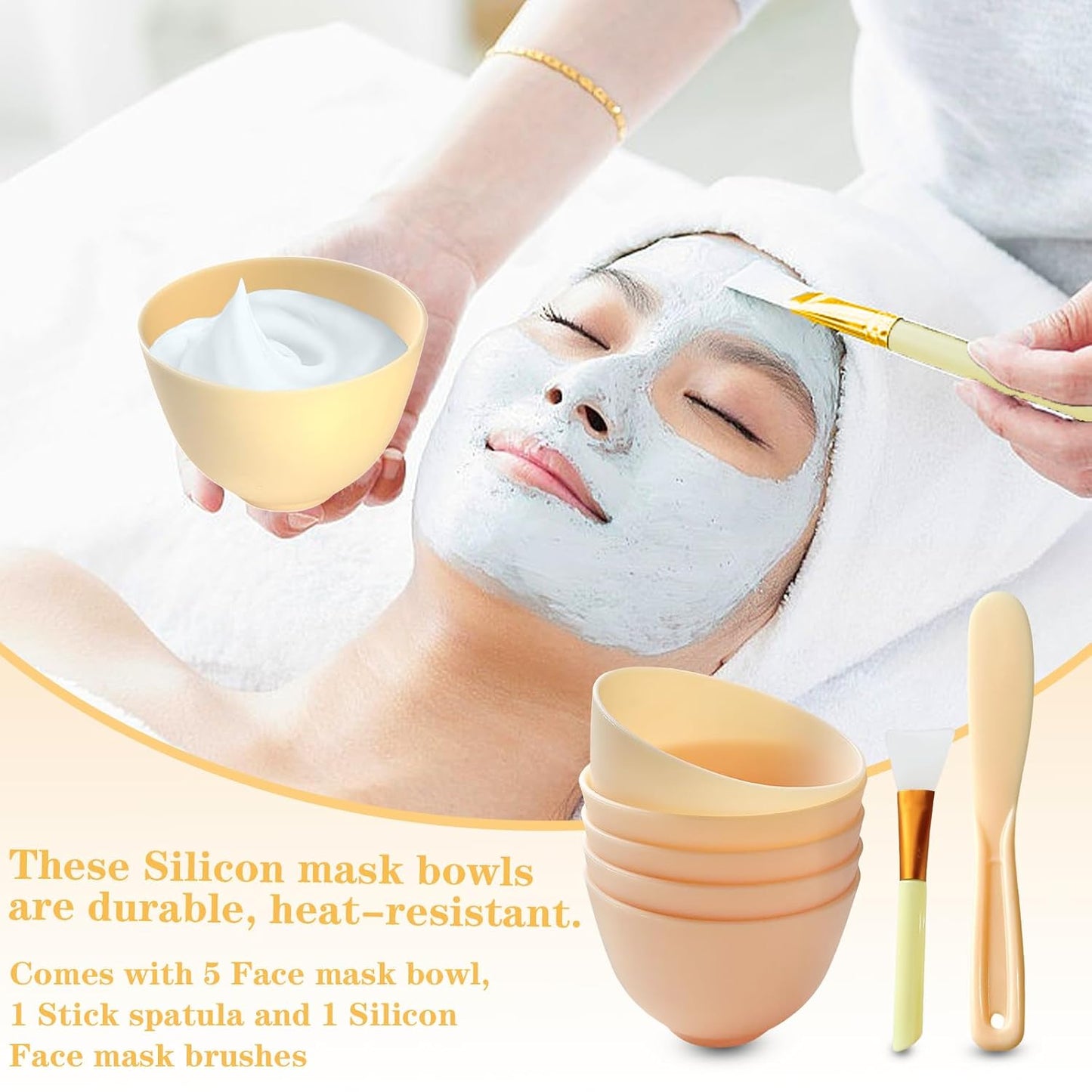 7Pcs Silicone Mixing Bowls, Silicone Bowls for Facials, DIY Face Mask Mixing Bowl for Home Salon Spa Face Skin Applicator Bowl, Black