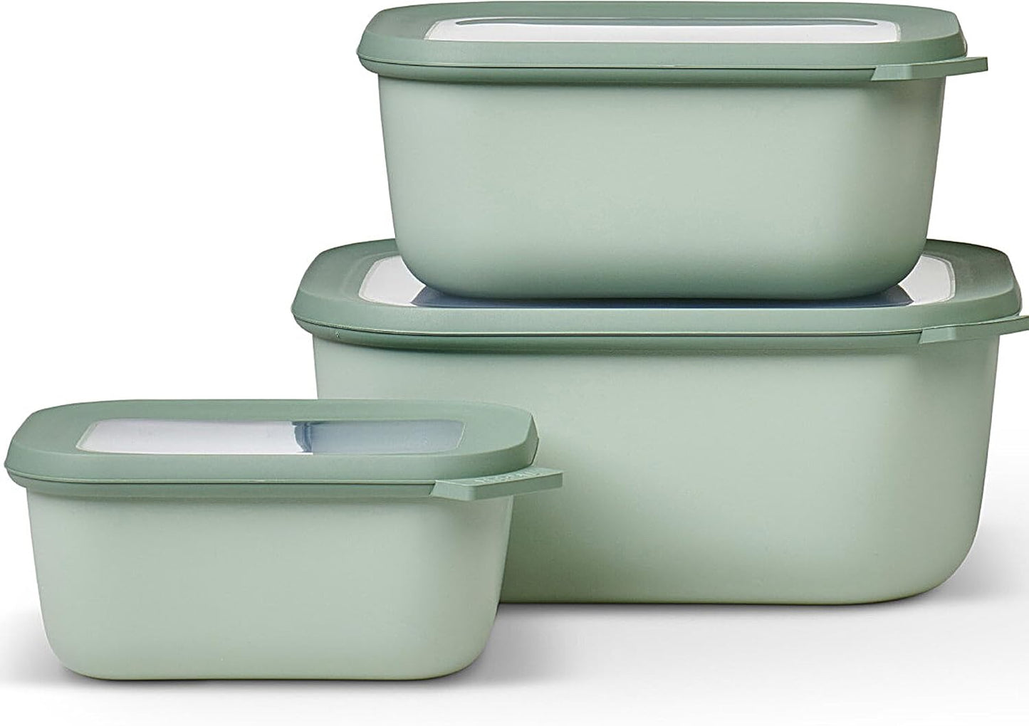 Mepal Cirqula Set of 3 Rectangular Deep Multi Food Storage Serving Containers with Transparent Lids | Perfect for Food Prep | Microwave & Dishwasher Safe | Nordic Black | Made in Holland